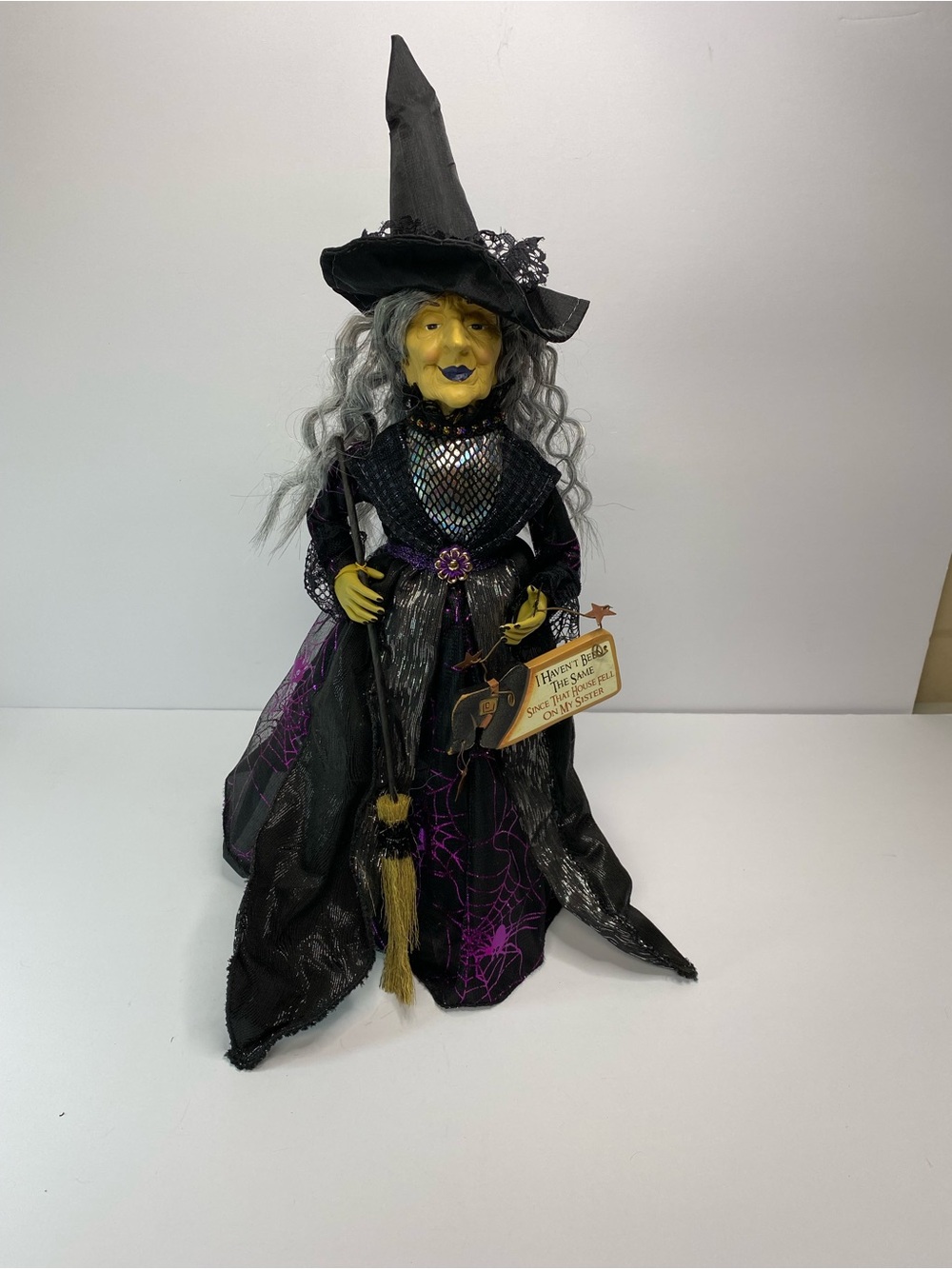 Halloween Decor Standing Witch 19" "House Fell On My Sister" Sign Broom